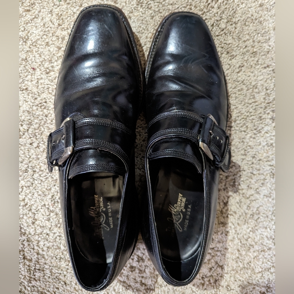 Men's Johnston and Murphy Vintage Black Buckle Shoes Size 12